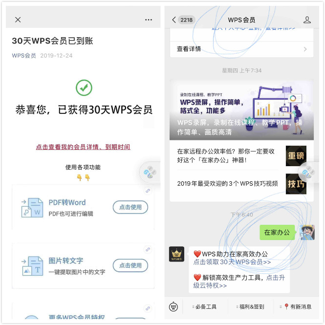 WPS一个月免费会员，在家办公