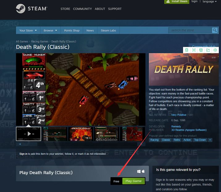 Steam限时免费领取Death Rally (Classic)