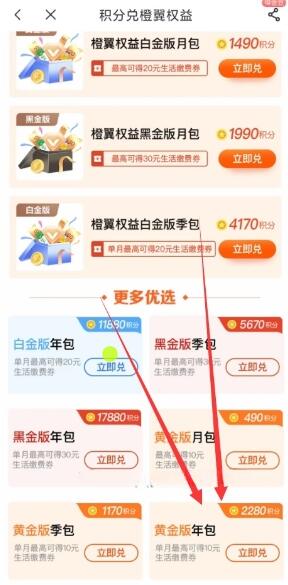 电信积分兑1年橙翼权益黄金会员 每月领2张5元生活缴费券