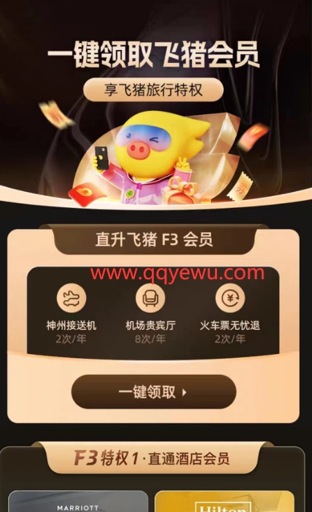 淘宝一键领取飞猪F3会员3个月 秒到